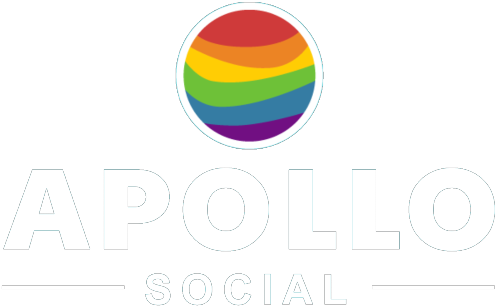 Large Apollo Social logo featuring a globe in rainbow colours