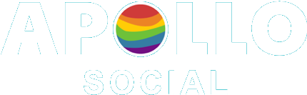 Medium Apollo Social logo with the 'O' formed by a globe in rainbow colours